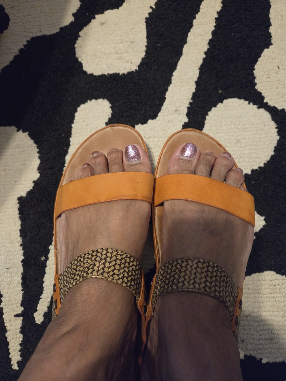 Fitflop Orange Leather Slide Sandals with Woven Ankle Strap